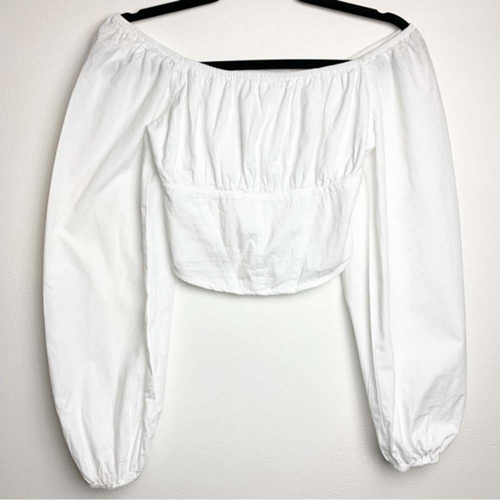 JAPNA 100% cotton white blouse long sleeve prairie puff sleeves S